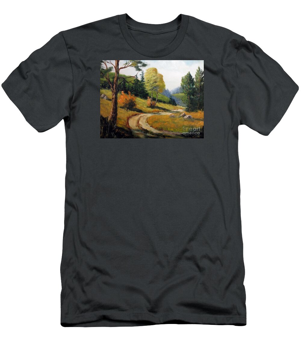 Lee Piper T-Shirt featuring the painting The Road Not Taken by Lee Piper