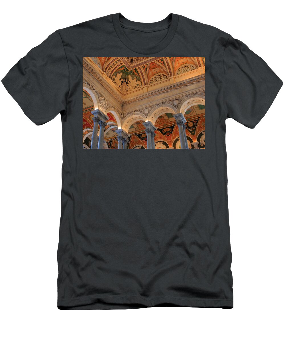 Library Of Congress T-Shirt featuring the photograph The Roof above Jefferson's Books by Jeff Heimlich