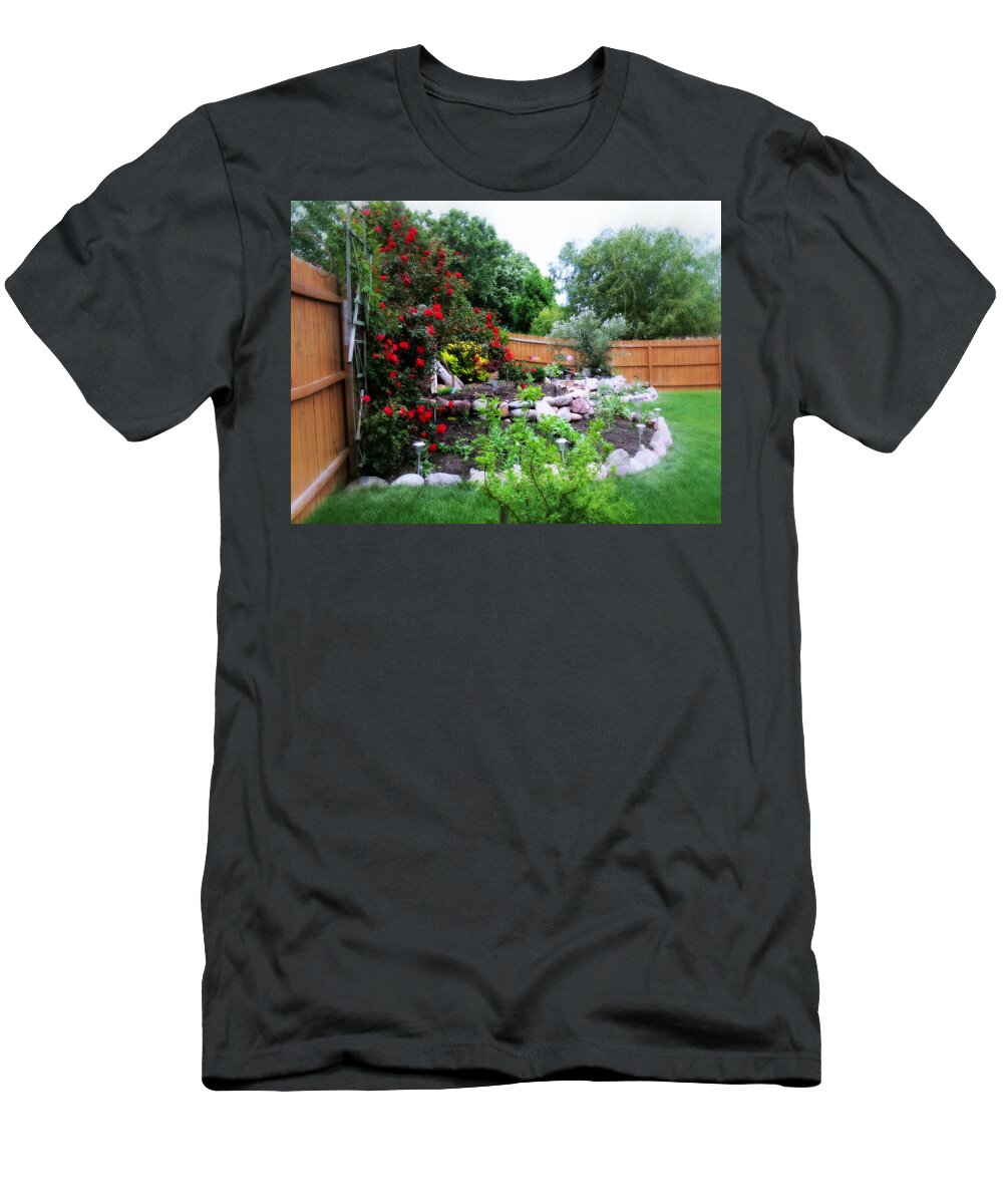 Landscaped T-Shirt featuring the photograph The Roses Are Blooming by Kay Novy