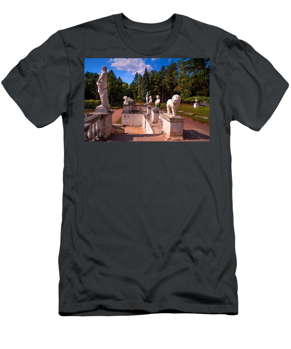 Archangelskoe T-Shirt featuring the photograph The satutues of Archangelskoe Palace. Russia by Jenny Rainbow