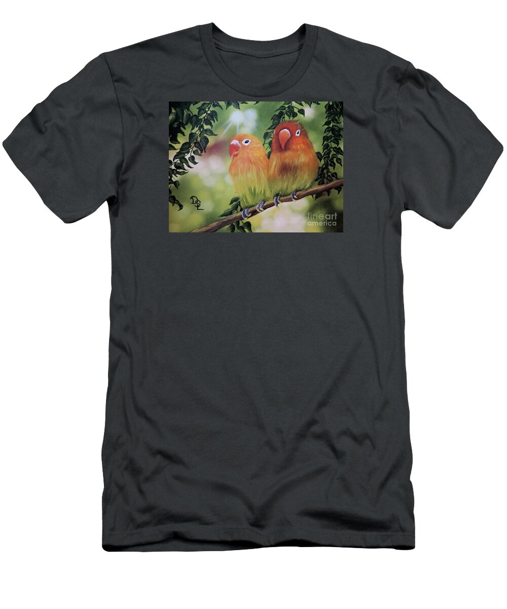 Yellows T-Shirt featuring the painting The Tweetest Love by Dianna Lewis