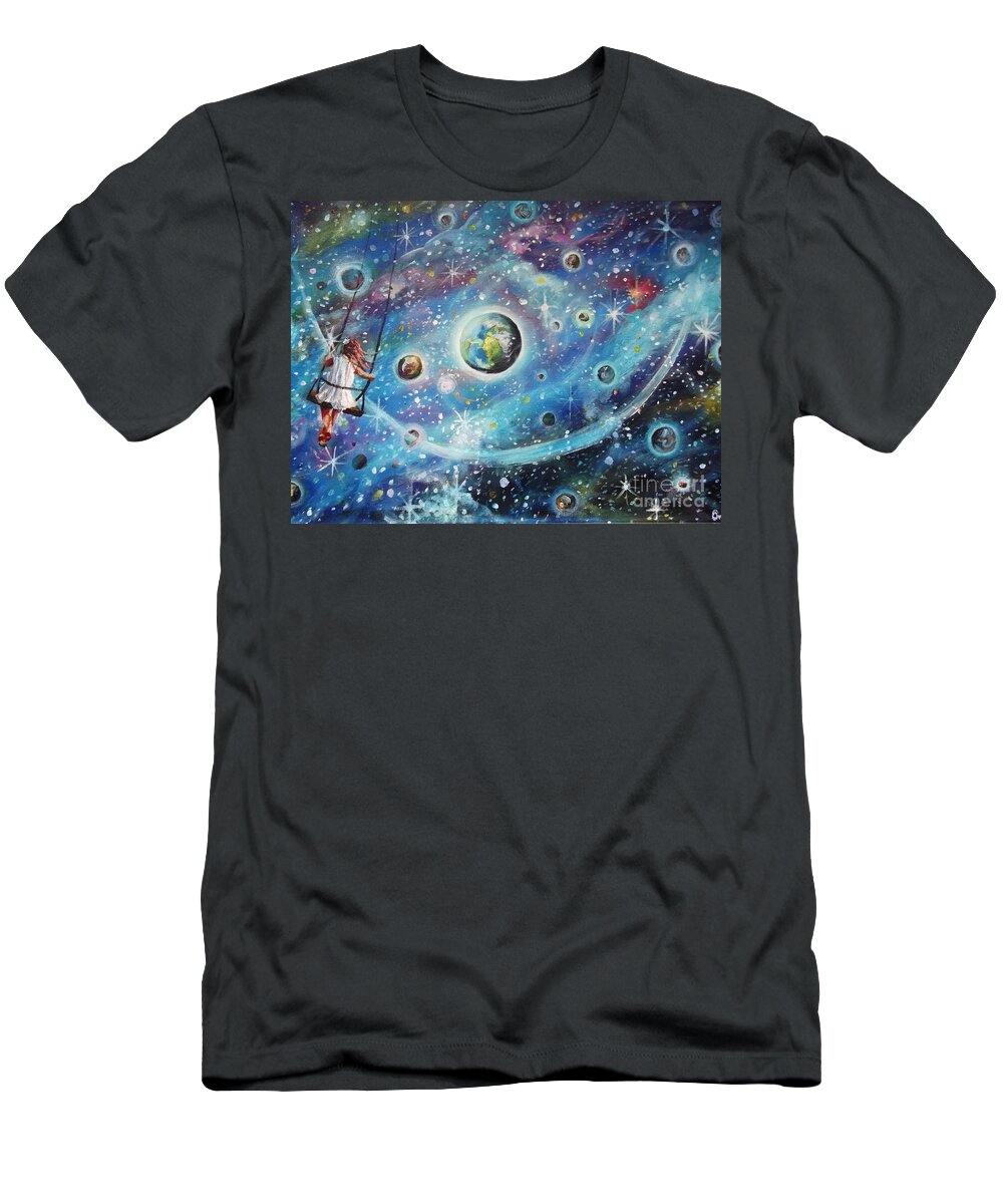 The Universe Is My Playground T-Shirt featuring the painting The Universe is my Playground by Dariusz Orszulik