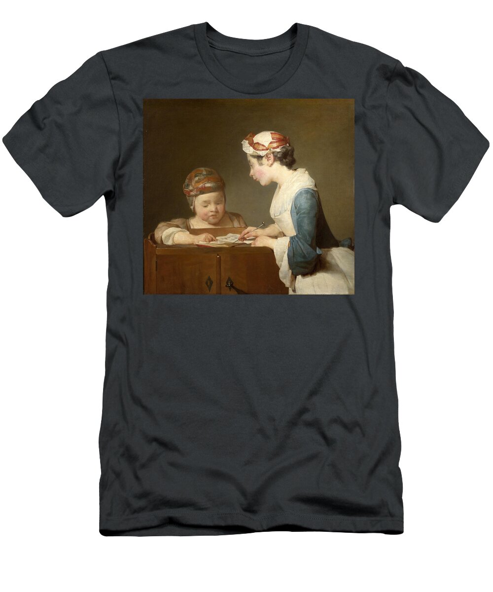 Jean-simeon Chardin T-Shirt featuring the painting The Young Schoolmistress by Jean-Simeon Chardin