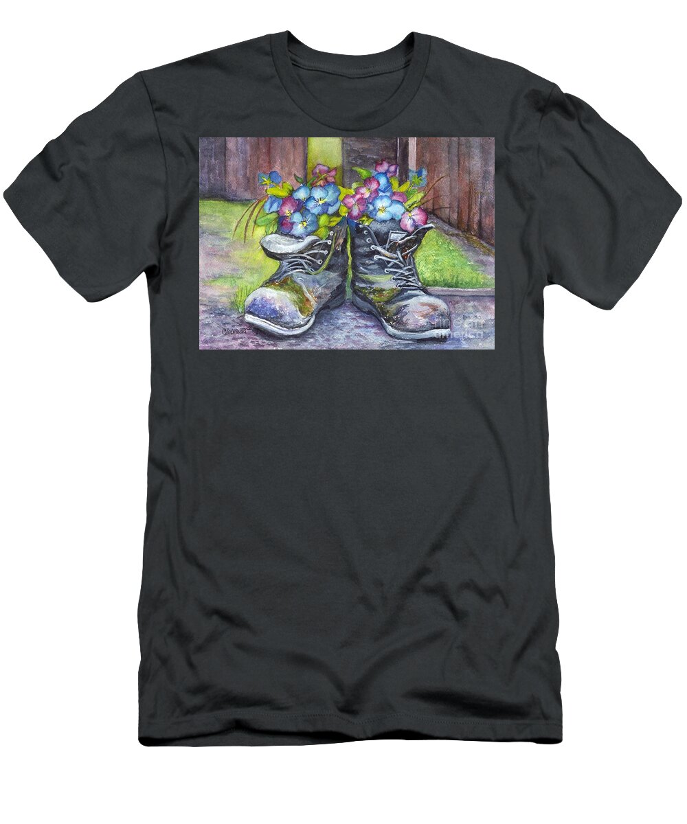 Boots T-Shirt featuring the painting These Boots Were Made For Planting by Carol Wisniewski
