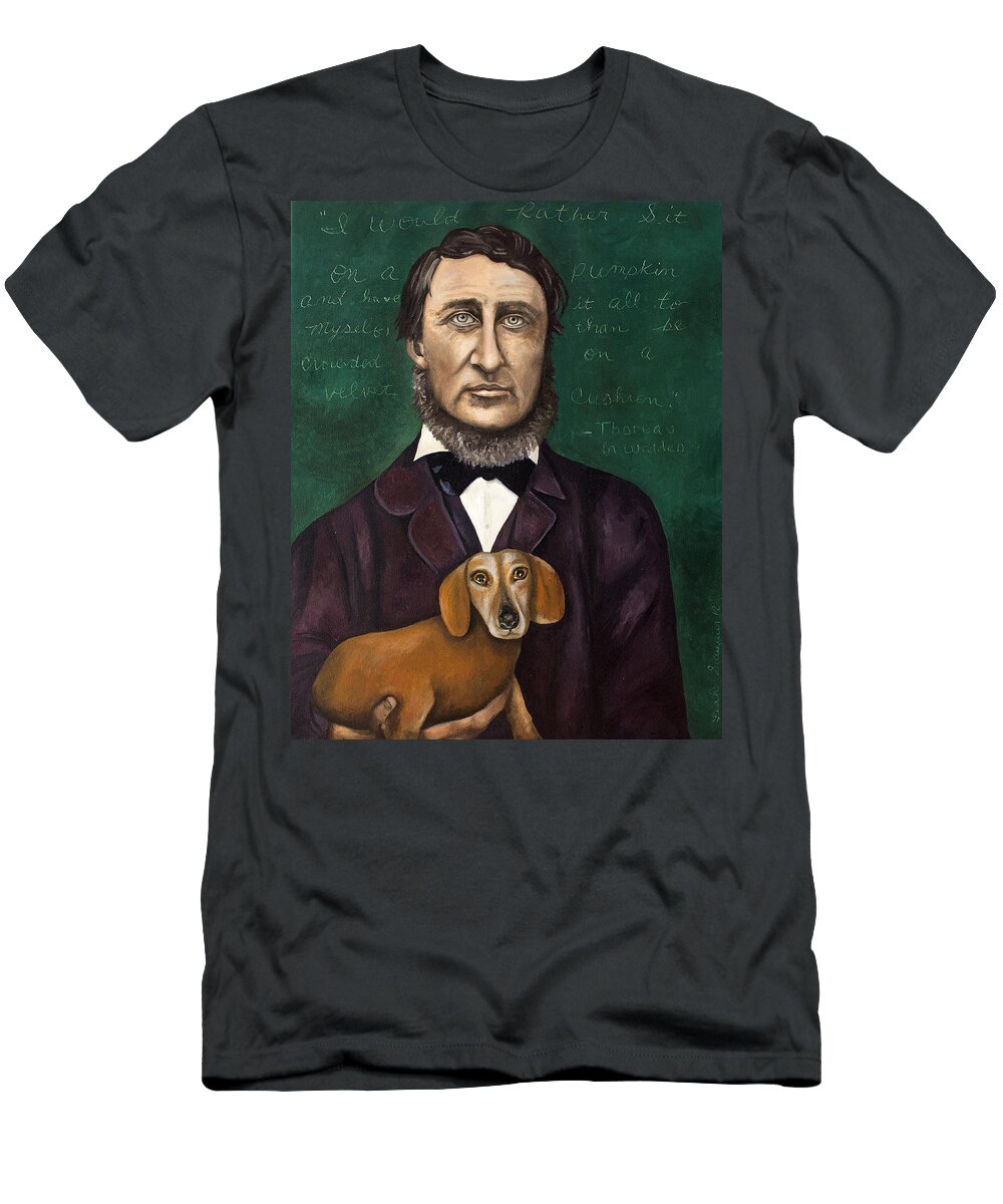 Henry David Thoreau T-Shirt featuring the painting Thoreau With Louis Le Bref by Leah Saulnier The Painting Maniac