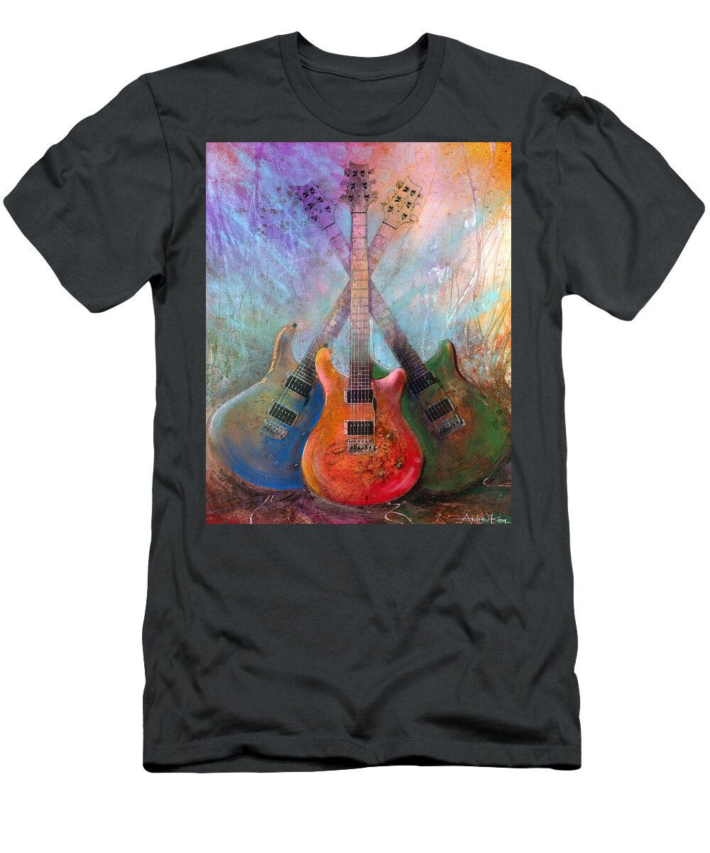 Guitar T-Shirt featuring the painting Three Amigos by Andrew King