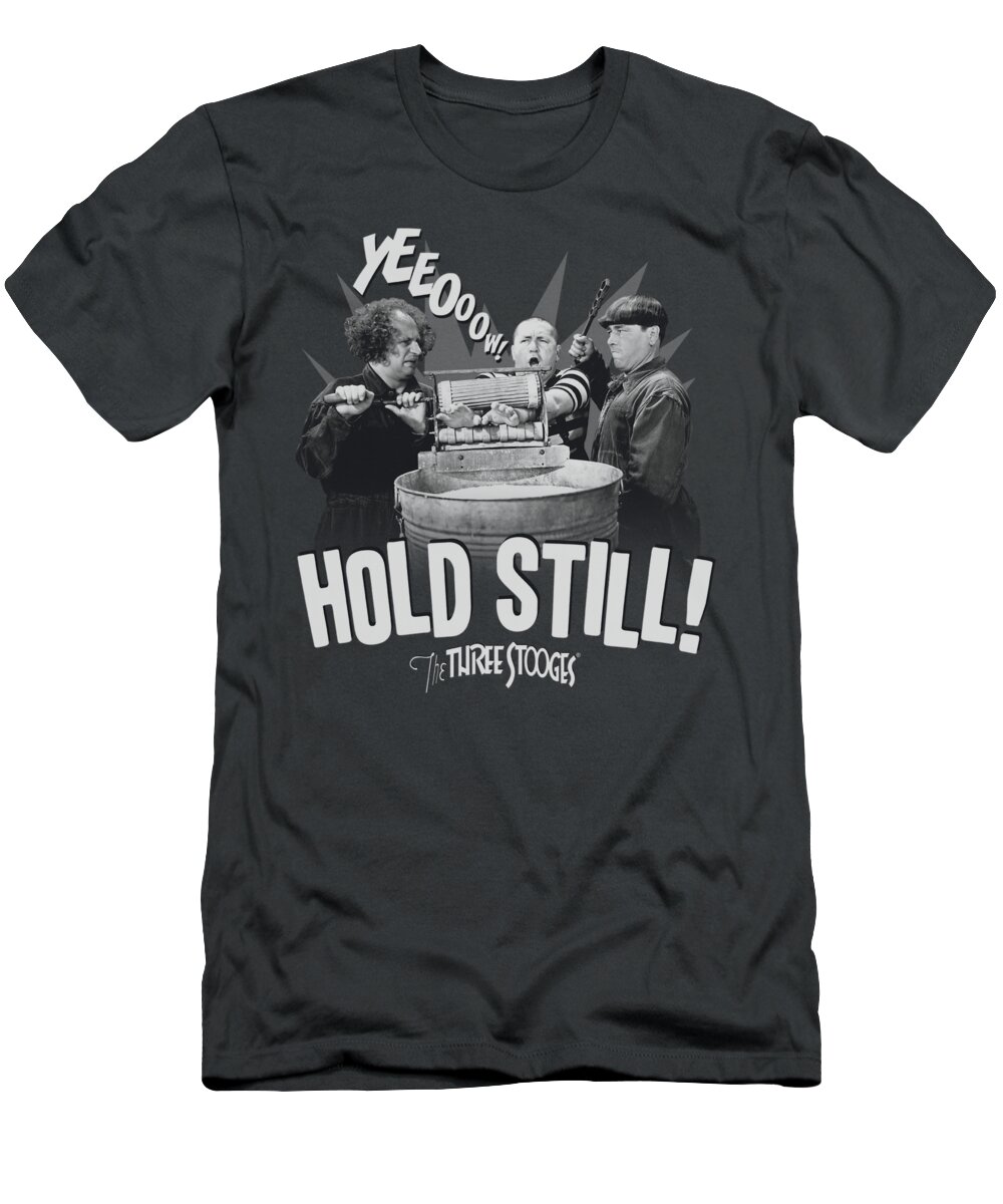 The Three Stooges T-Shirt featuring the digital art Three Stooges - Hold Still by Brand A