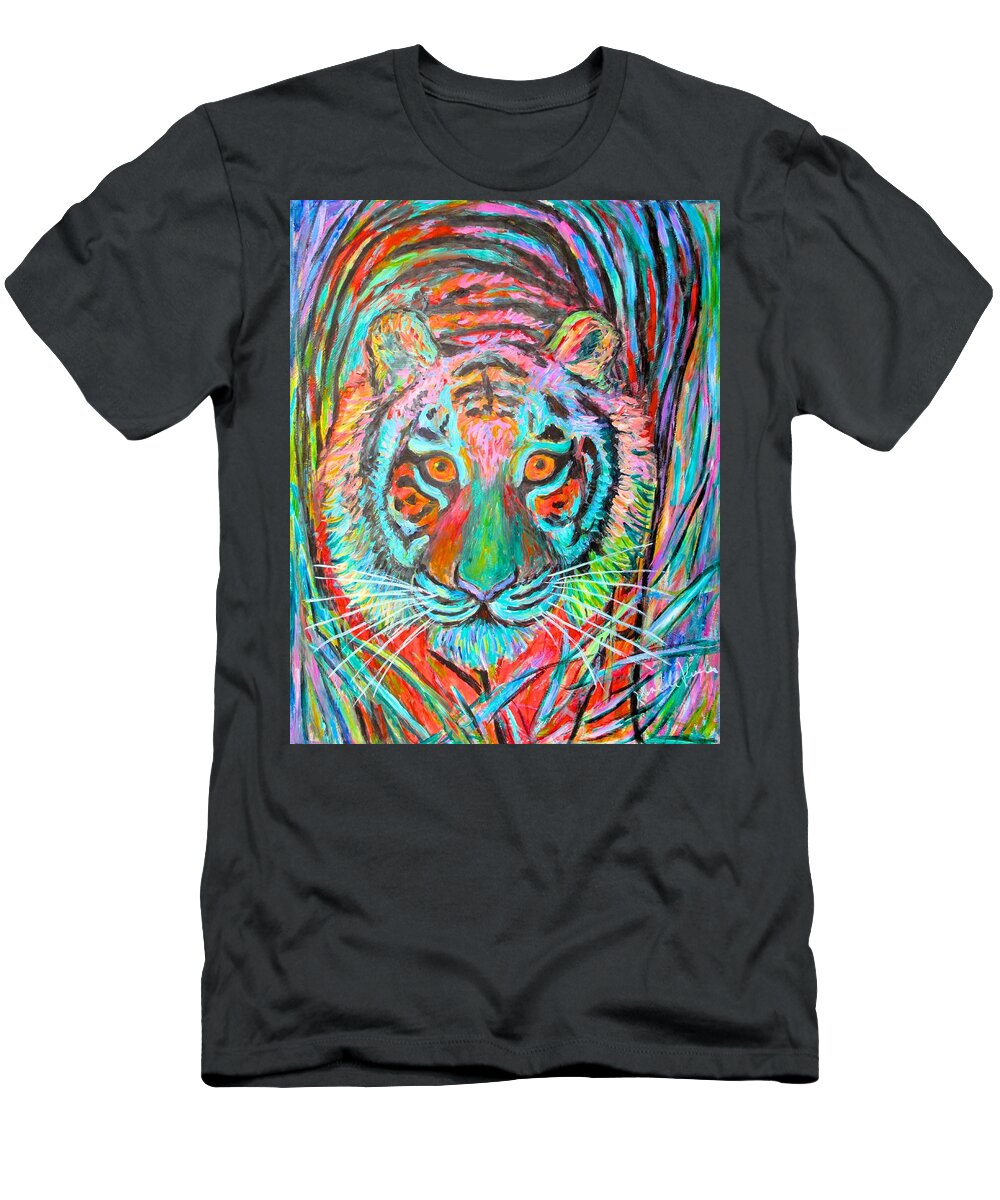 Tiger T-Shirt featuring the painting Tiger Stare by Kendall Kessler