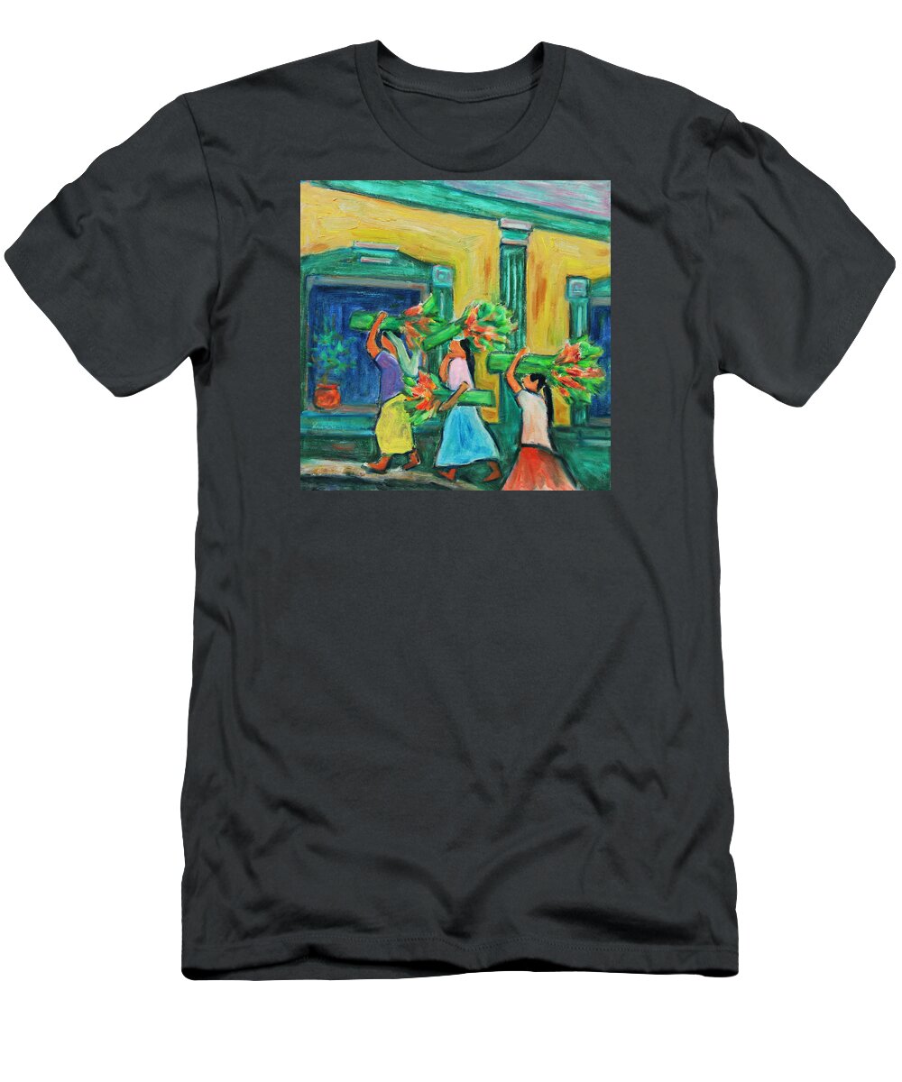 Figurative T-Shirt featuring the painting To the Morning Market by Xueling Zou