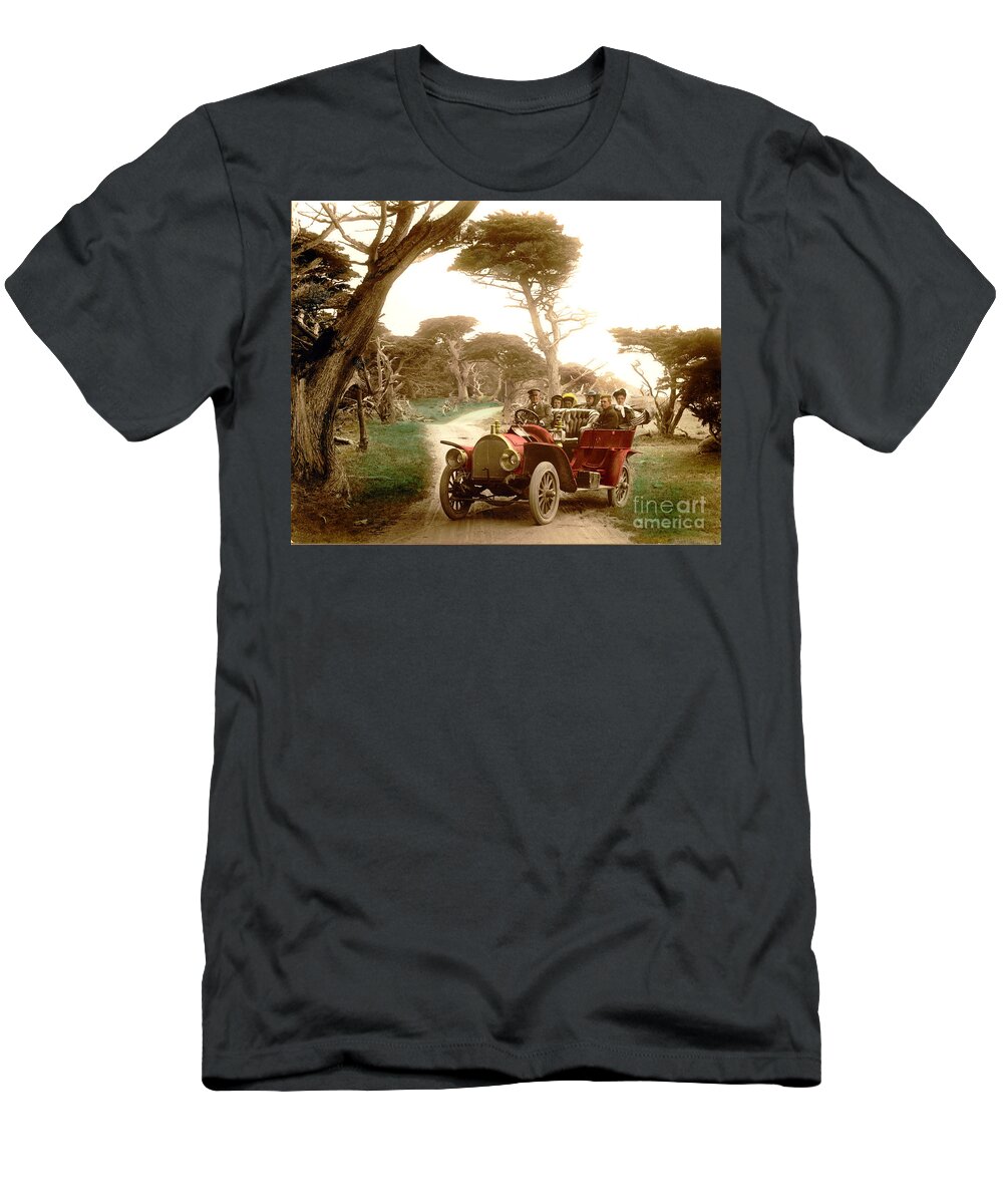 Royal Tourist T-Shirt featuring the photograph Royal Tourist Touring car on the 17 Mile Drive Pebble Beach California circa 1910 by Monterey County Historical Society