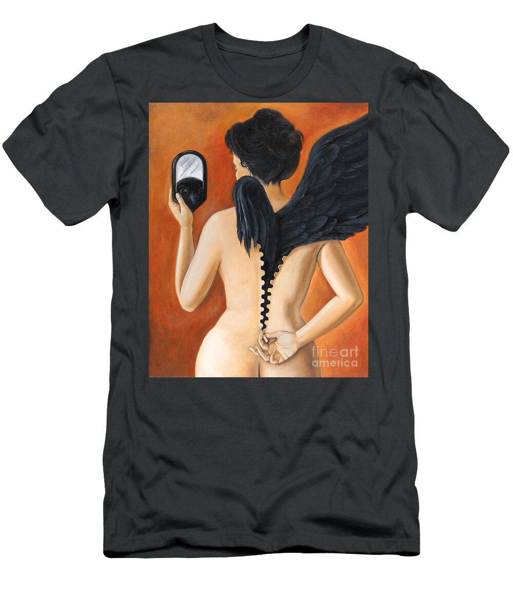 Nude T-Shirt featuring the painting Transformation by Margaryta Yermolayeva