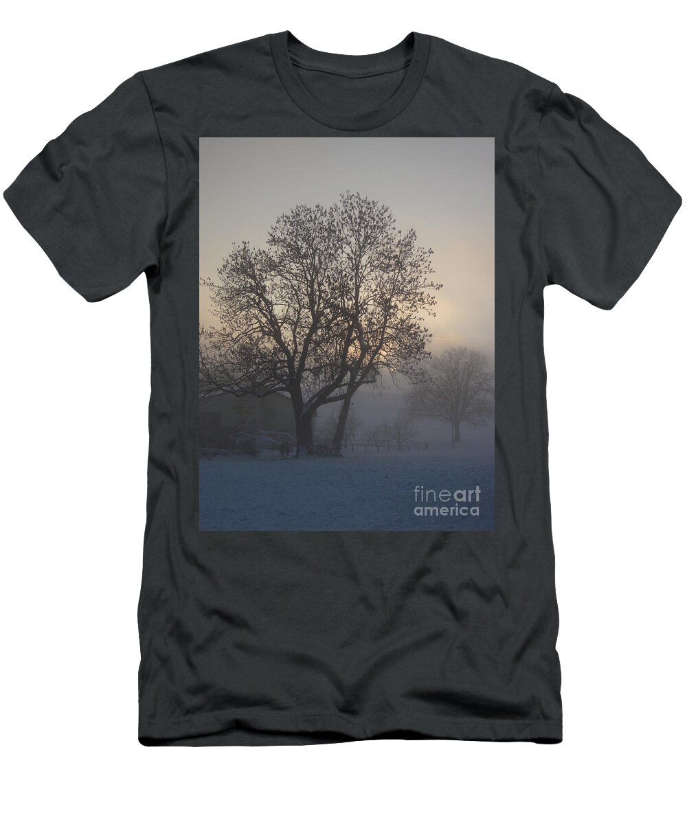 Tree T-Shirt featuring the photograph Tree in the foggy winter landscape by Amanda Mohler