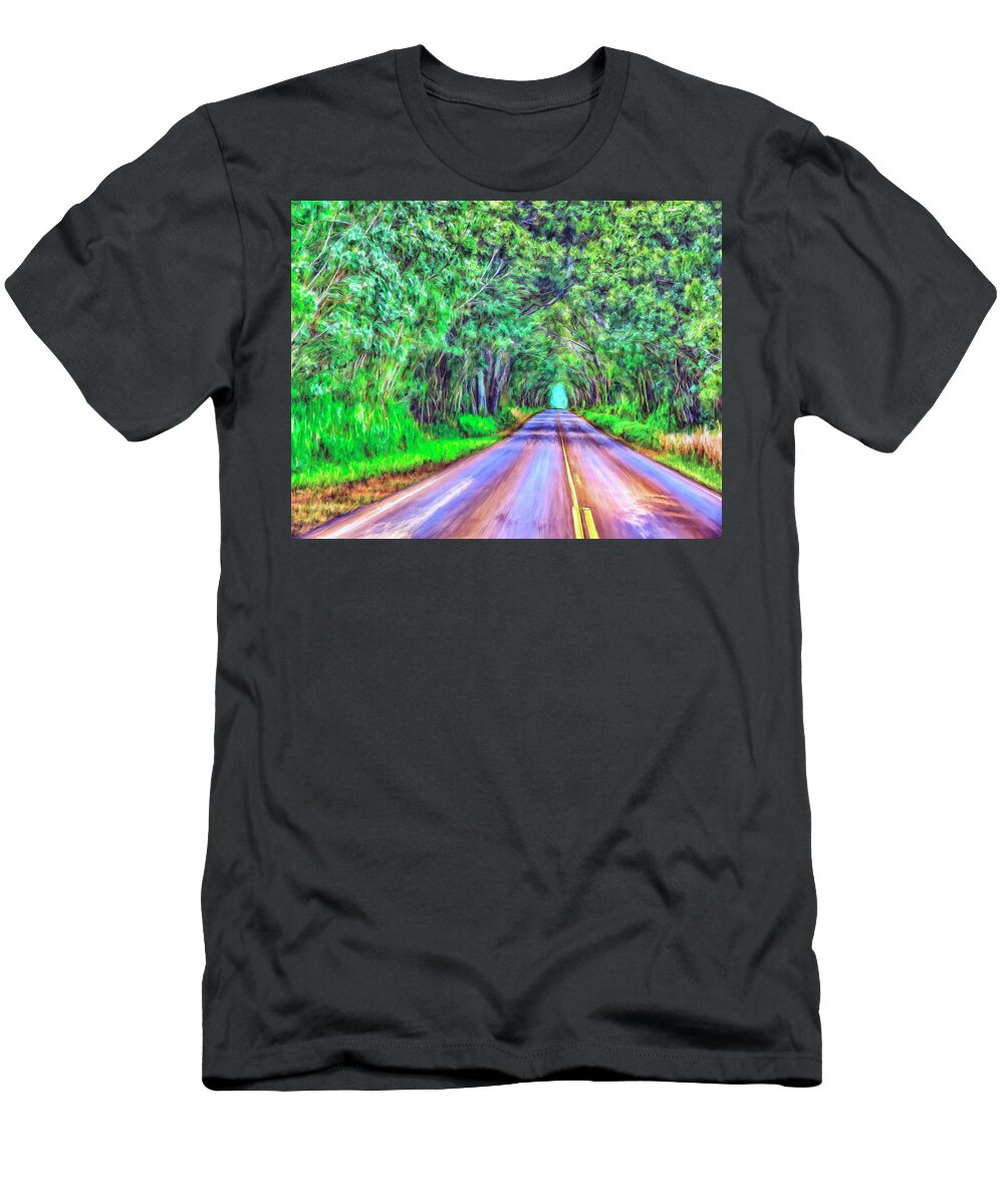 Tree Tunnel T-Shirt featuring the painting Tree Tunnel Kauai by Dominic Piperata