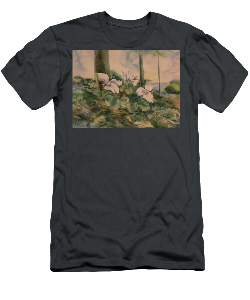 Trillium T-Shirt featuring the painting Trillium by Heather Gallup