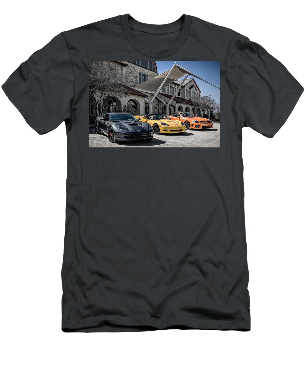 Chevrolet T-Shirt featuring the digital art Triple Threat by Douglas Pittman