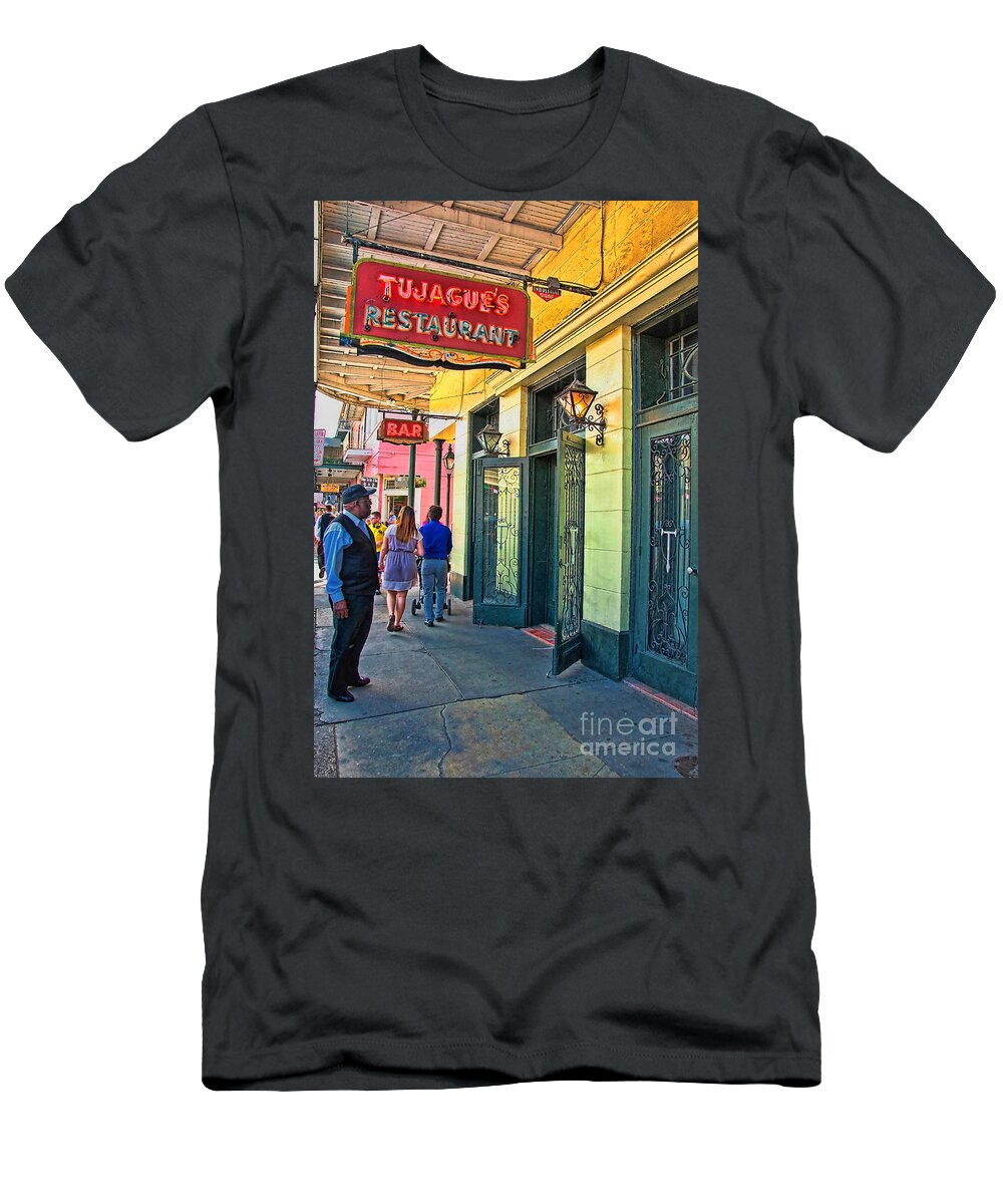 Tujagues T-Shirt featuring the photograph Tujagues Restaurant French Quarter New Orleans by Kathleen K Parker