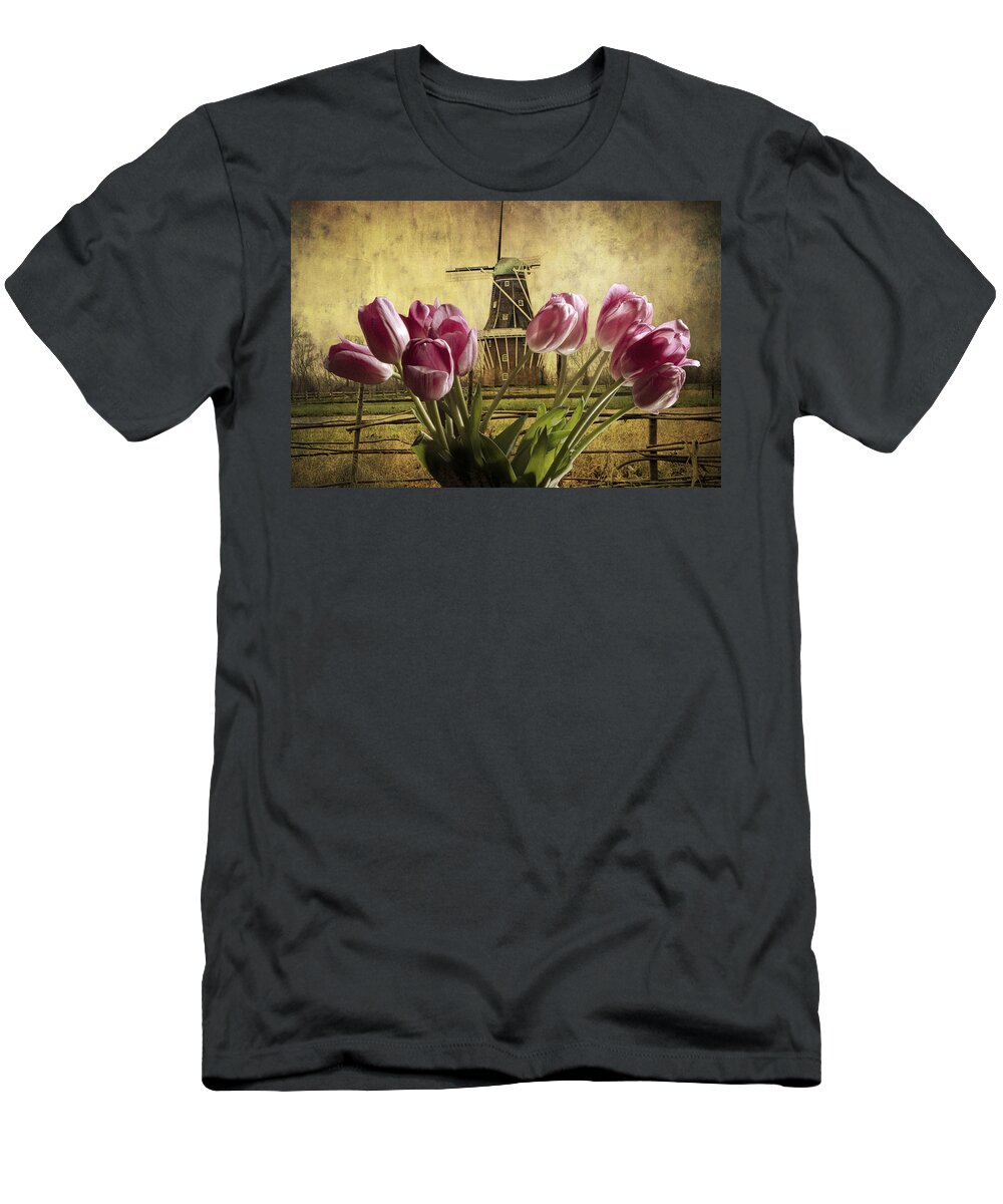 Art T-Shirt featuring the photograph Tulips with the DeZwaan Windmill in Holland Michigan No. 105 by Randall Nyhof