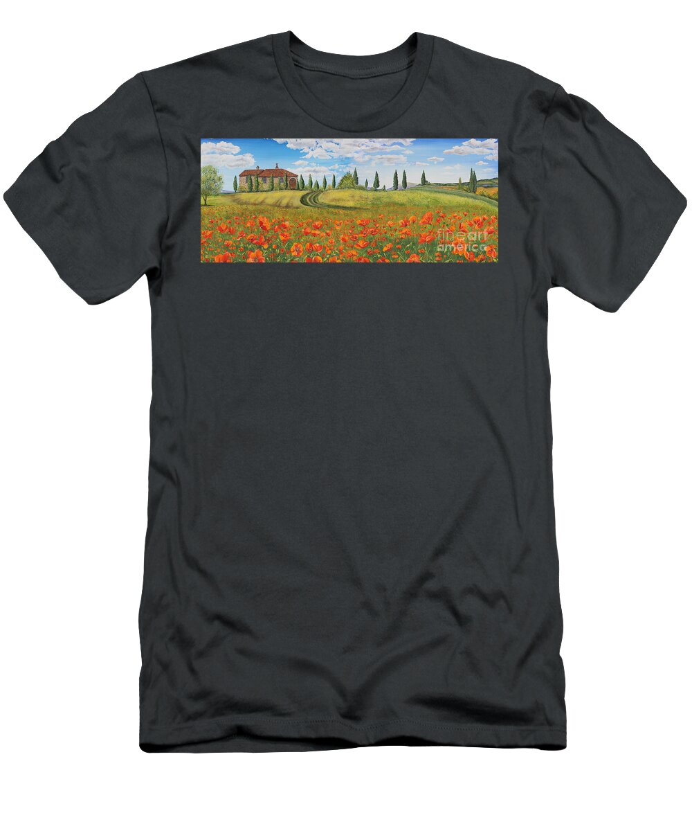 Painting T-Shirt featuring the painting Tuscan Poppies-JP1968 by Jean Plout