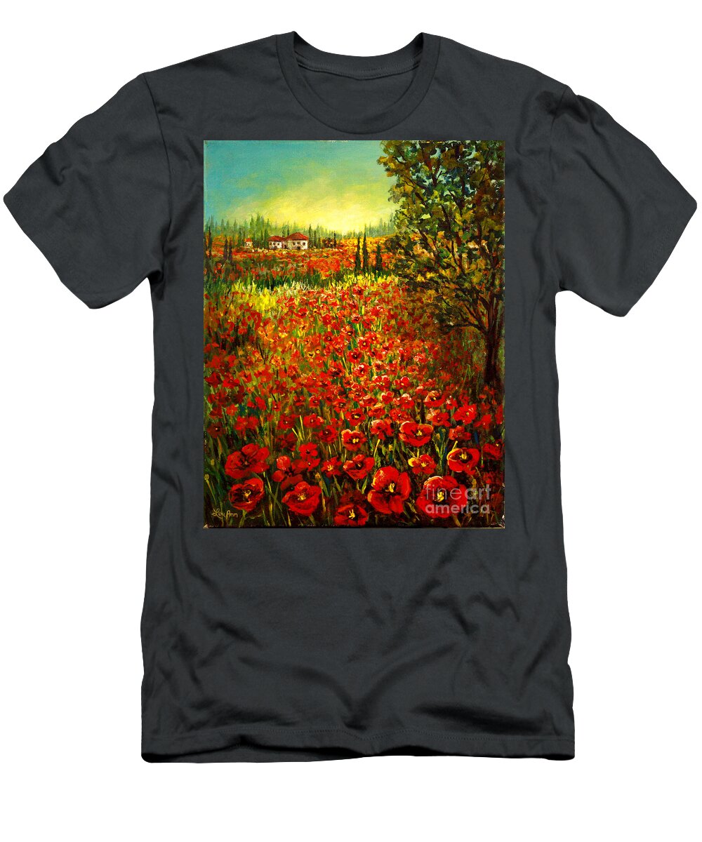Tuscan T-Shirt featuring the painting Tuscan Poppies by Lou Ann Bagnall