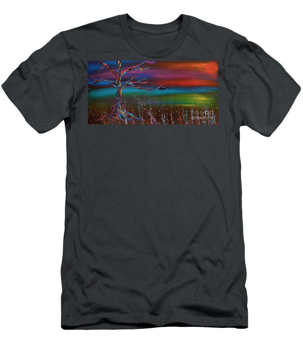 Tree T-Shirt featuring the painting Twilight Sun by Jacqueline Athmann