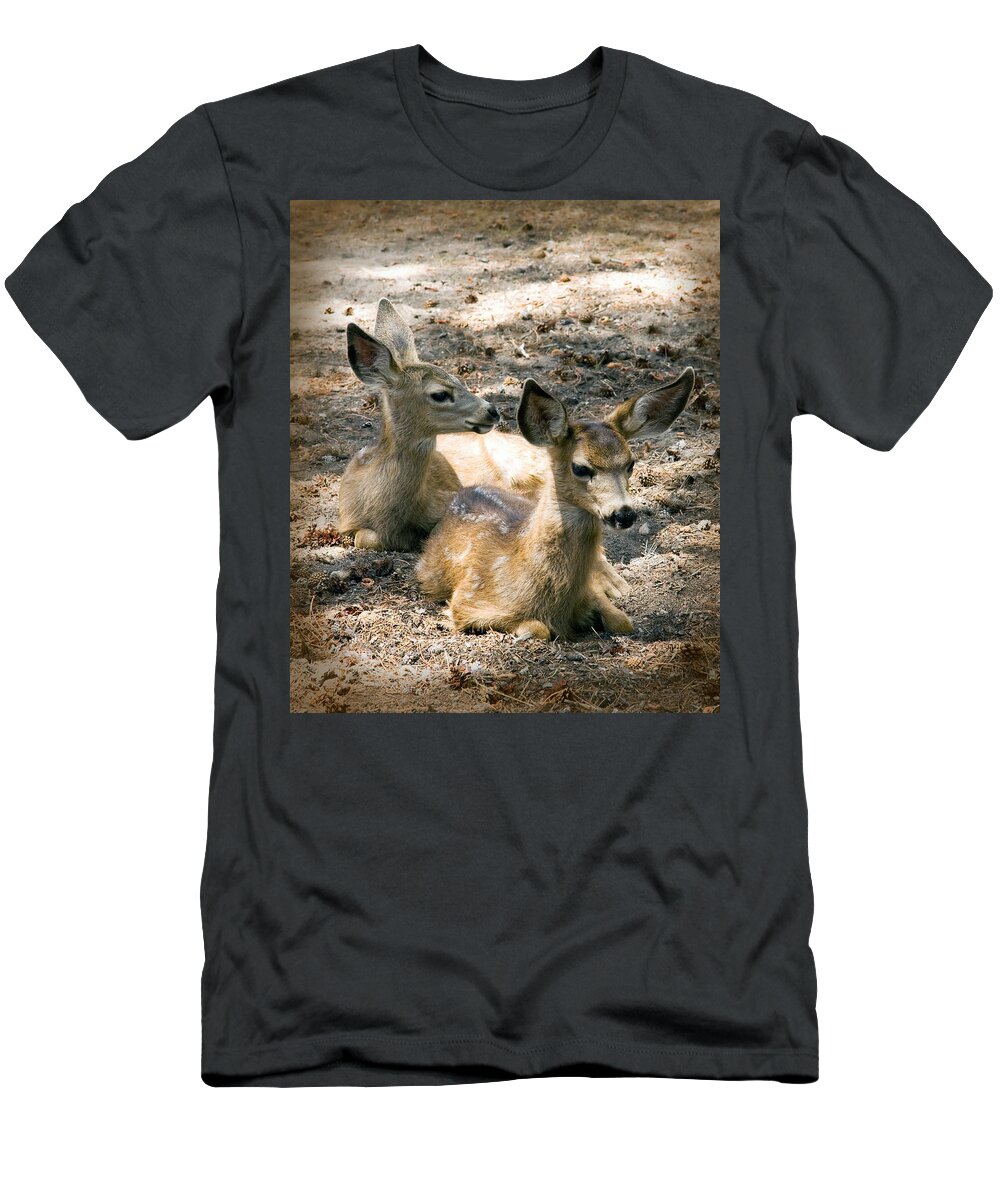Mule Deer T-Shirt featuring the photograph Two Fawns by Melinda Fawver
