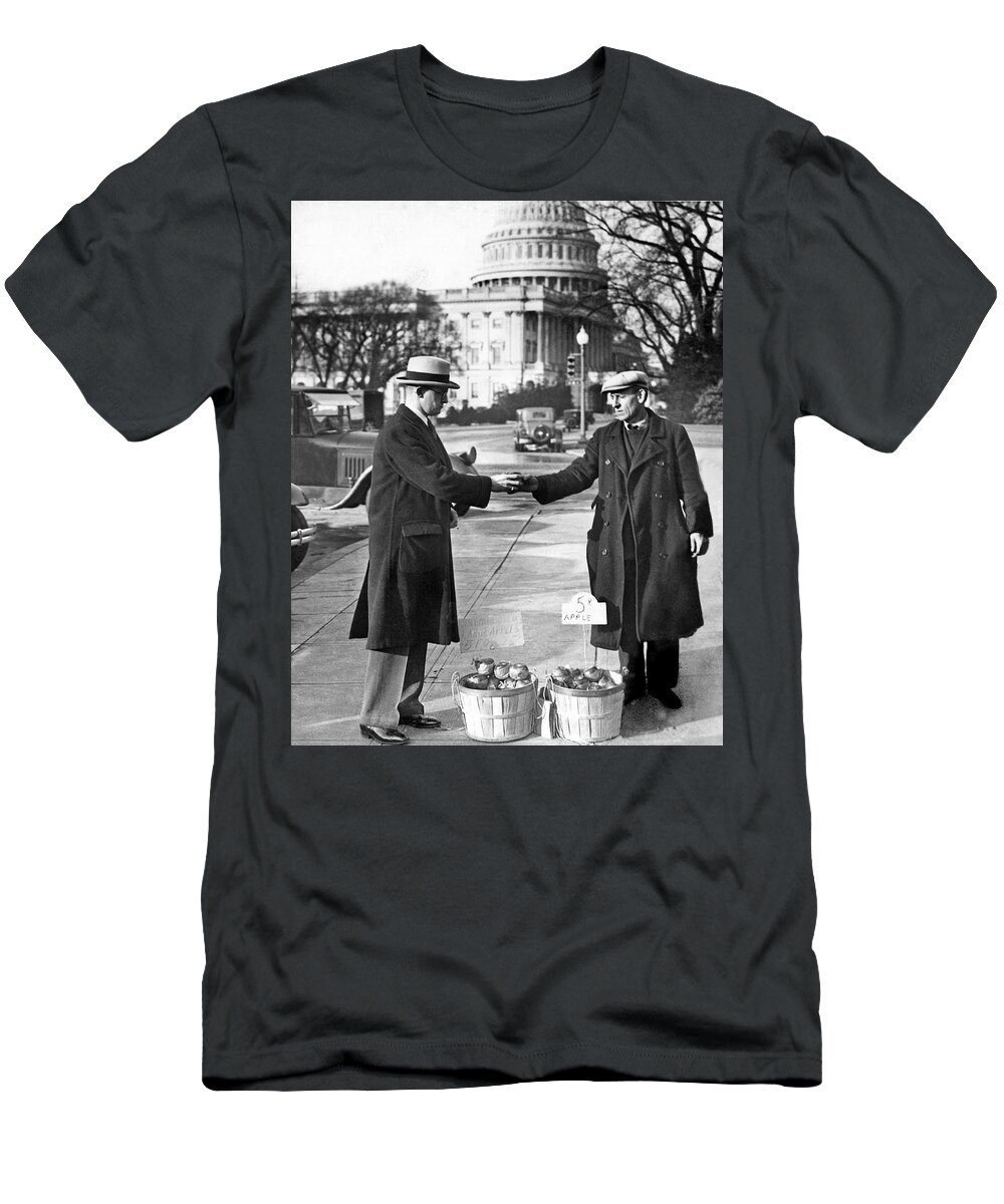 1930 T-Shirt featuring the photograph Unemployed Man Sells Apples by Underwood Archives
