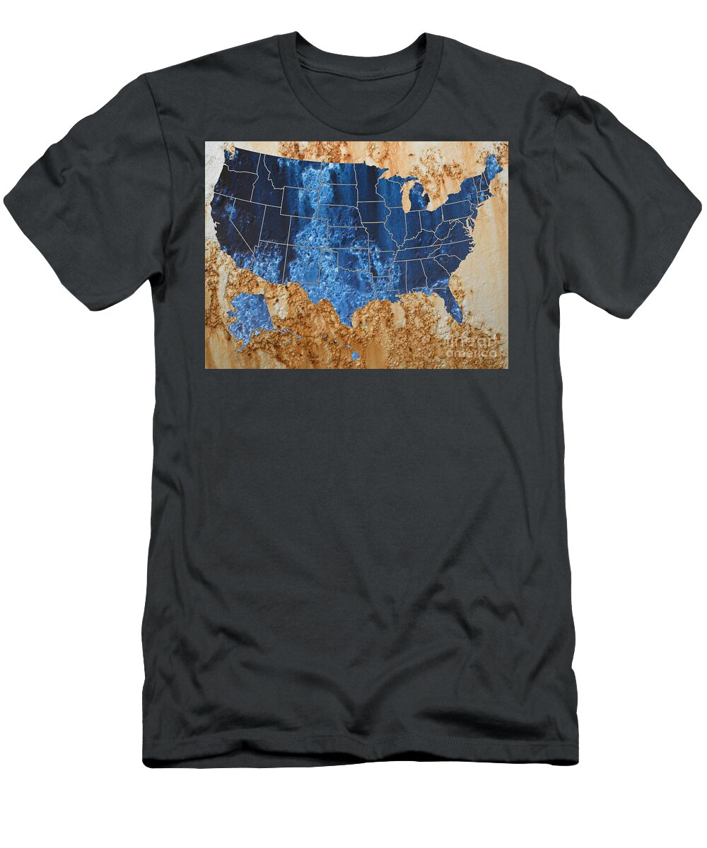 Feature Art T-Shirt featuring the digital art United States in Navy Blue and Rust by Paulette B Wright
