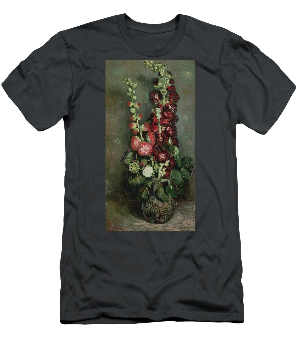 Van Gogh T-Shirt featuring the painting Vase Of Hollyhocks by Vincent van Gogh