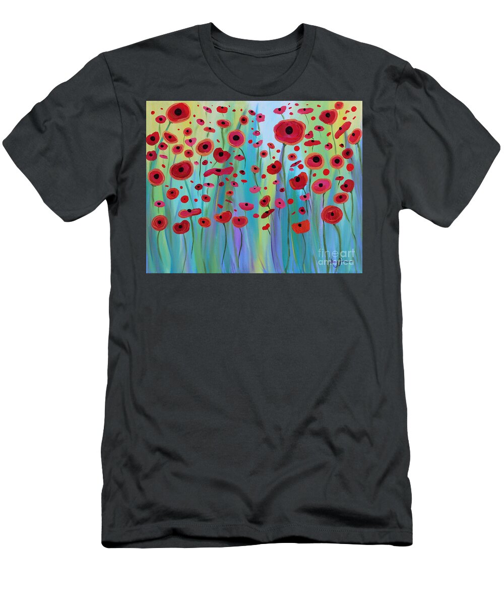 Poppy T-Shirt featuring the painting Vibrant Poppies by Stacey Zimmerman