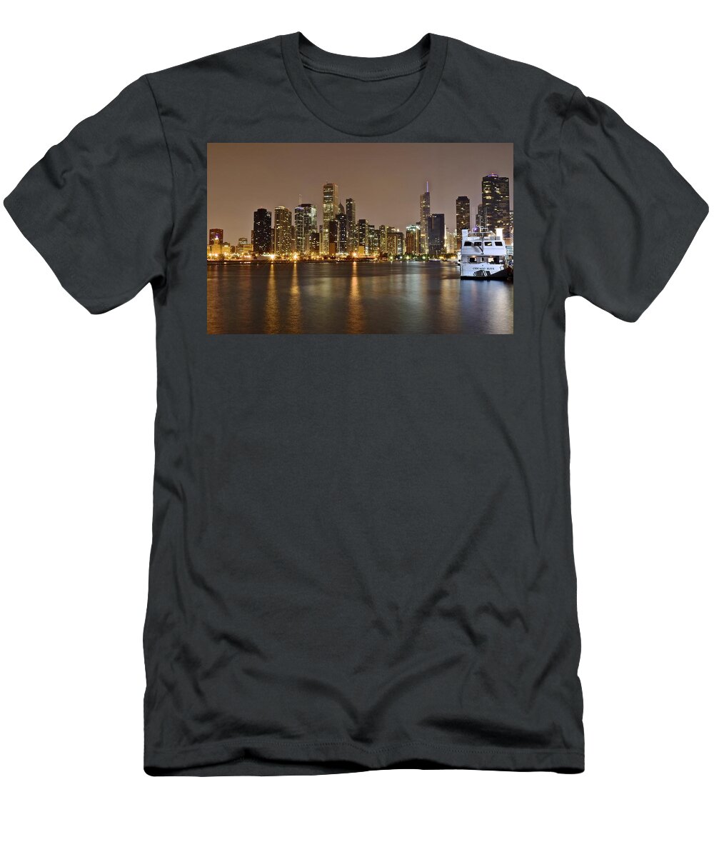Chicago T-Shirt featuring the photograph View of Chicago from Navy Pier by Frozen in Time Fine Art Photography