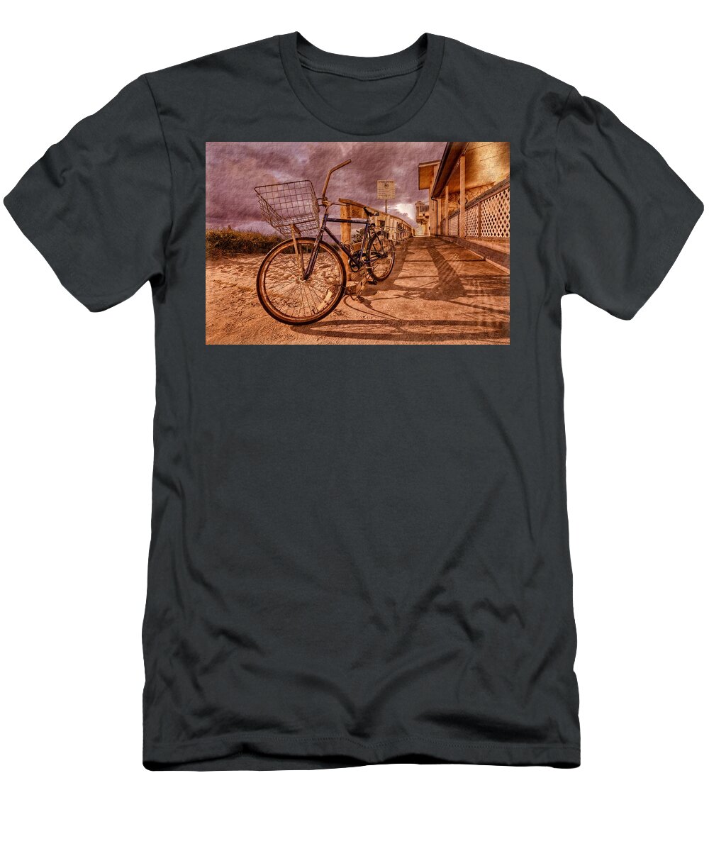Clouds T-Shirt featuring the photograph Vintage Beach Bike by Debra and Dave Vanderlaan