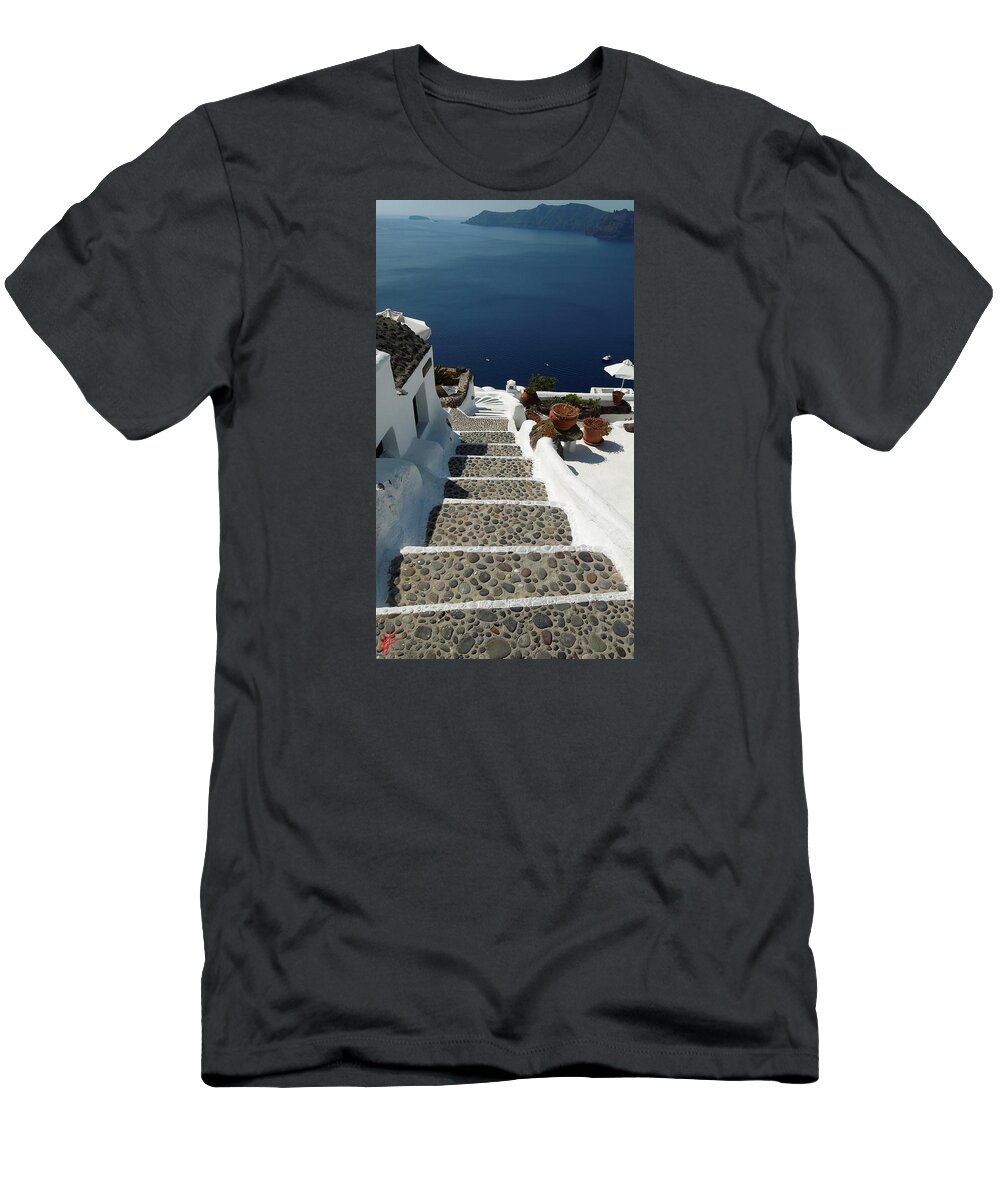 Waking T-Shirt featuring the photograph Walking Down for Swim on Santorini Island by Colette V Hera Guggenheim