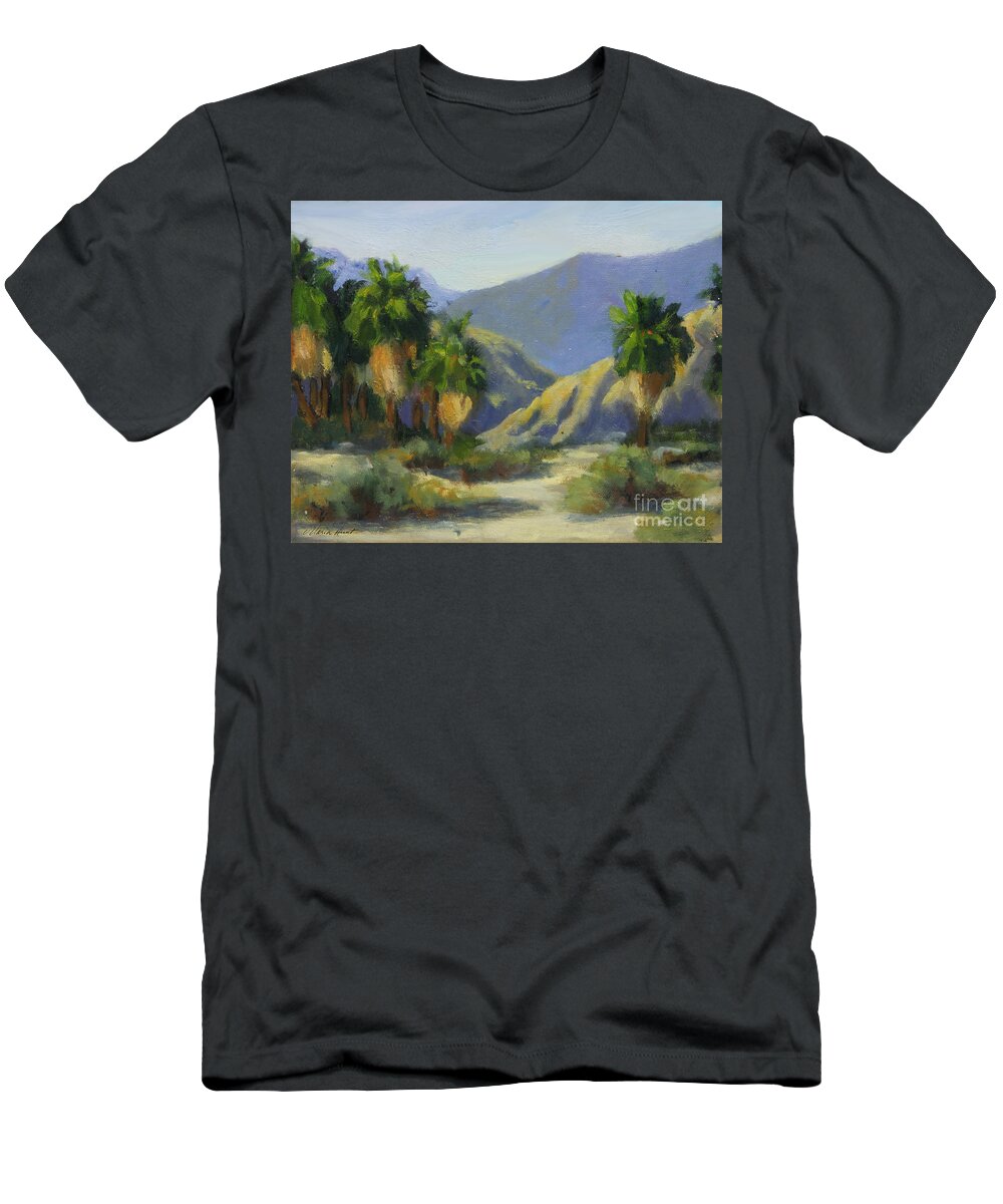 Desert Scene T-Shirt featuring the painting California Palms in the Preserve by Maria Hunt