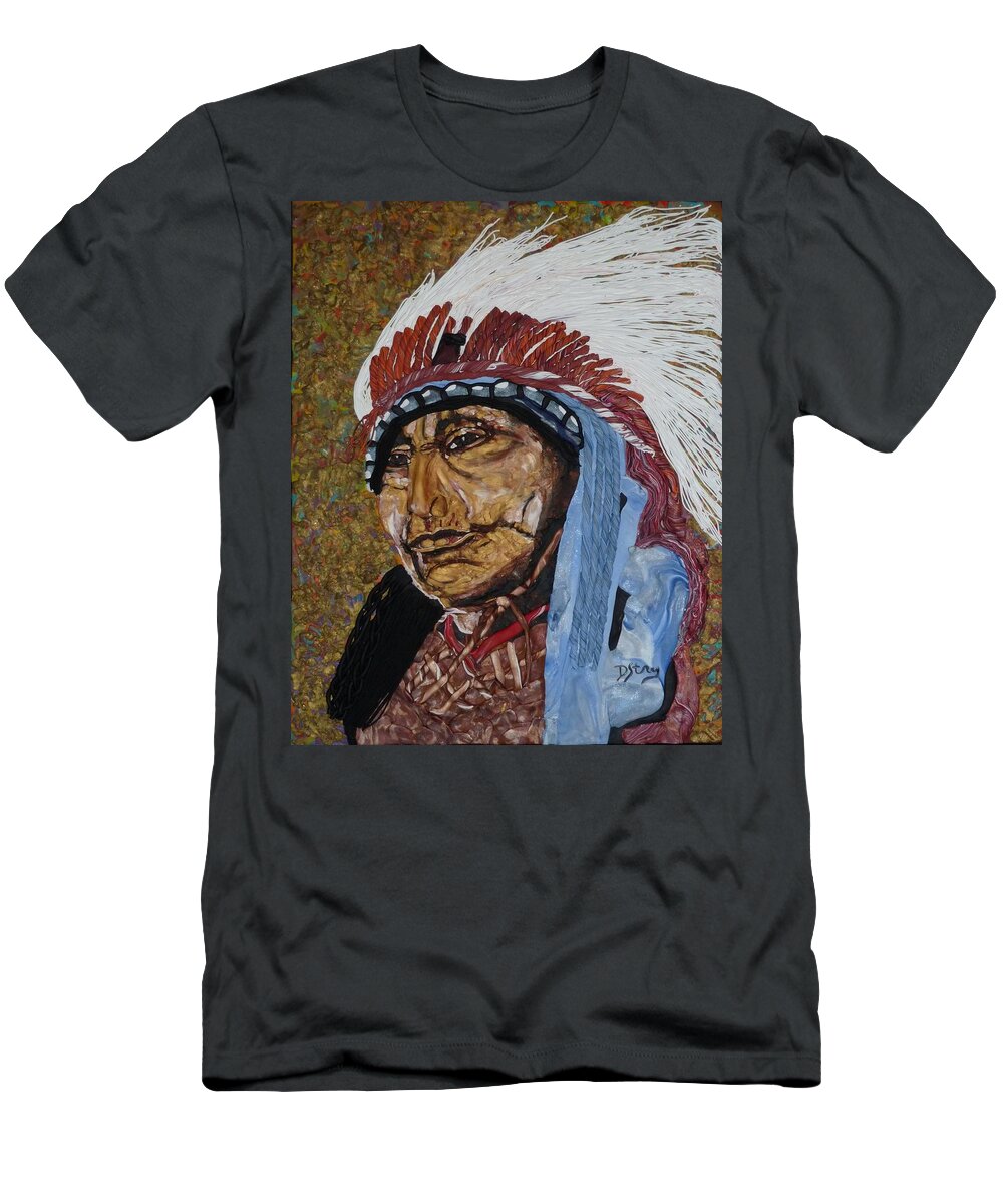 Native American T-Shirt featuring the mixed media Warrior Chief by Deborah Stanley