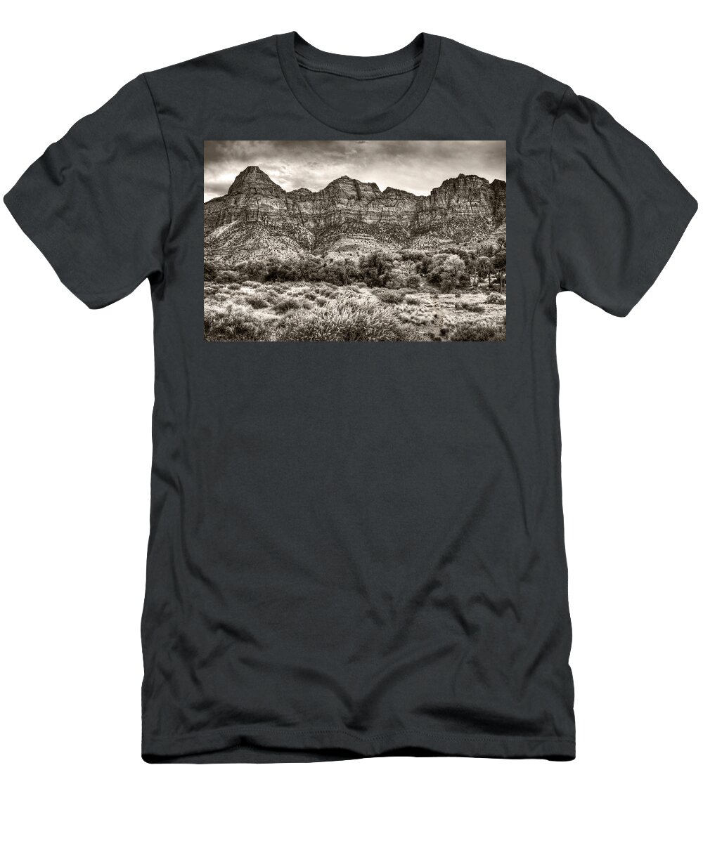 Utah T-Shirt featuring the photograph Watchman Trail in Sepia - Zion by Tammy Wetzel