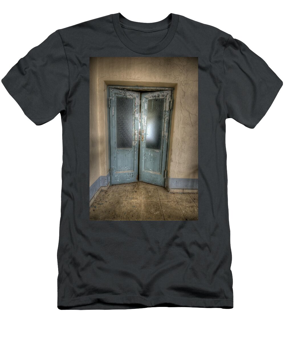 Urbex T-Shirt featuring the digital art Water pump doors by Nathan Wright