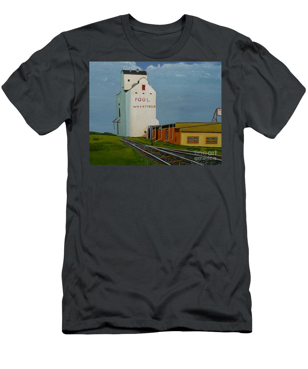 Grain Elevator T-Shirt featuring the painting Wheatfield by Anthony Dunphy