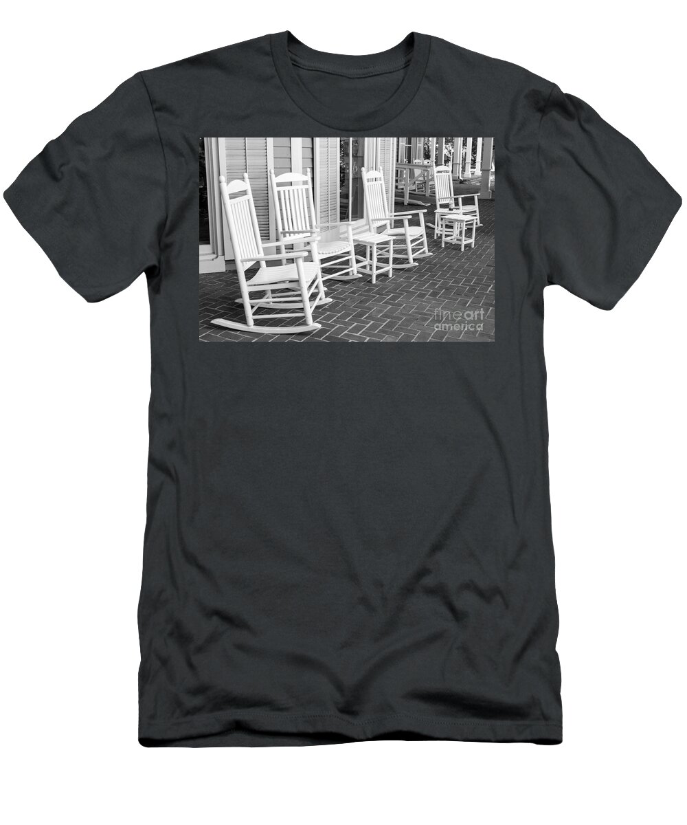 Iris Holzer Richardson T-Shirt featuring the photograph White Rocking chairs by Iris Richardson