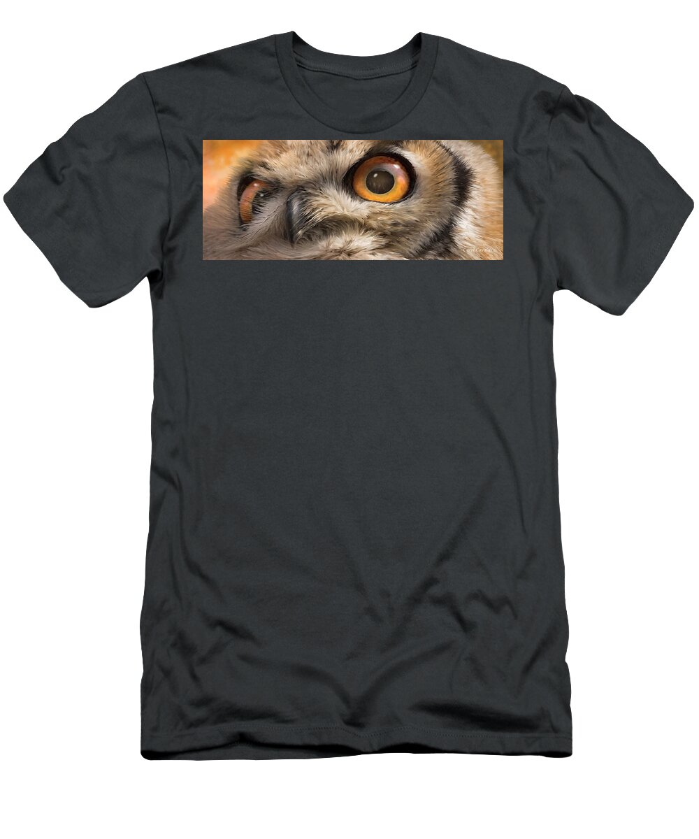 Owl T-Shirt featuring the mixed media Wild Eyes - Owl by Carol Cavalaris