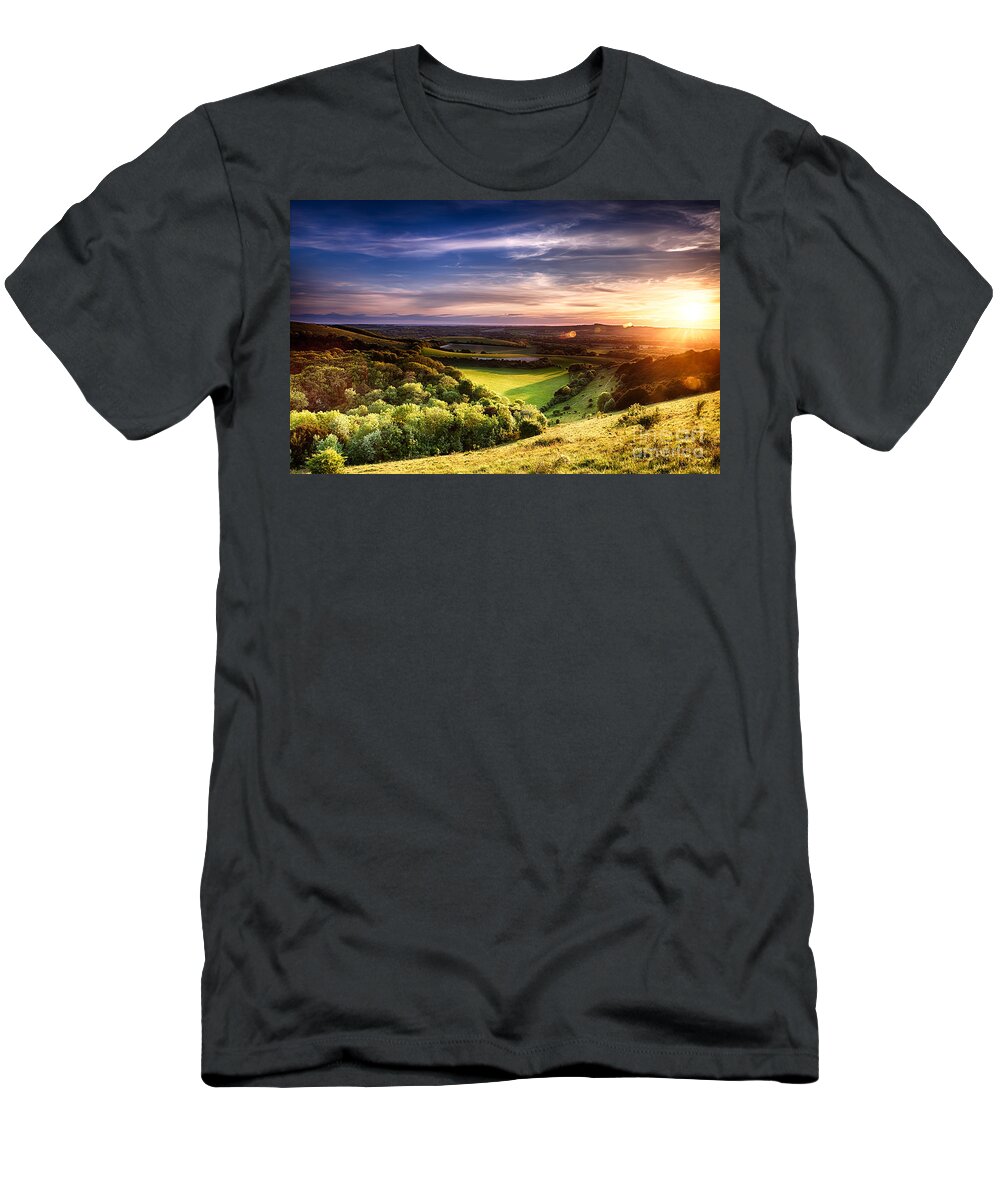 Landscape T-Shirt featuring the photograph Winchester hill sunset by Simon Bratt