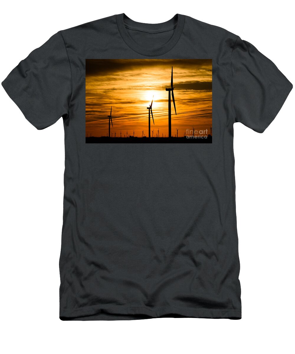 America T-Shirt featuring the photograph Wind Turbine Farm Picture Indiana Sunrise by Paul Velgos