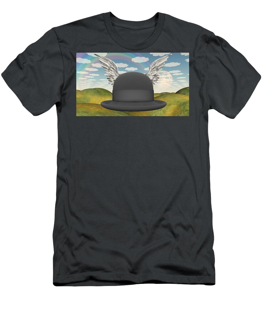 Freedom T-Shirt featuring the digital art Winged Hat in surreal landscape by Bruce Rolff