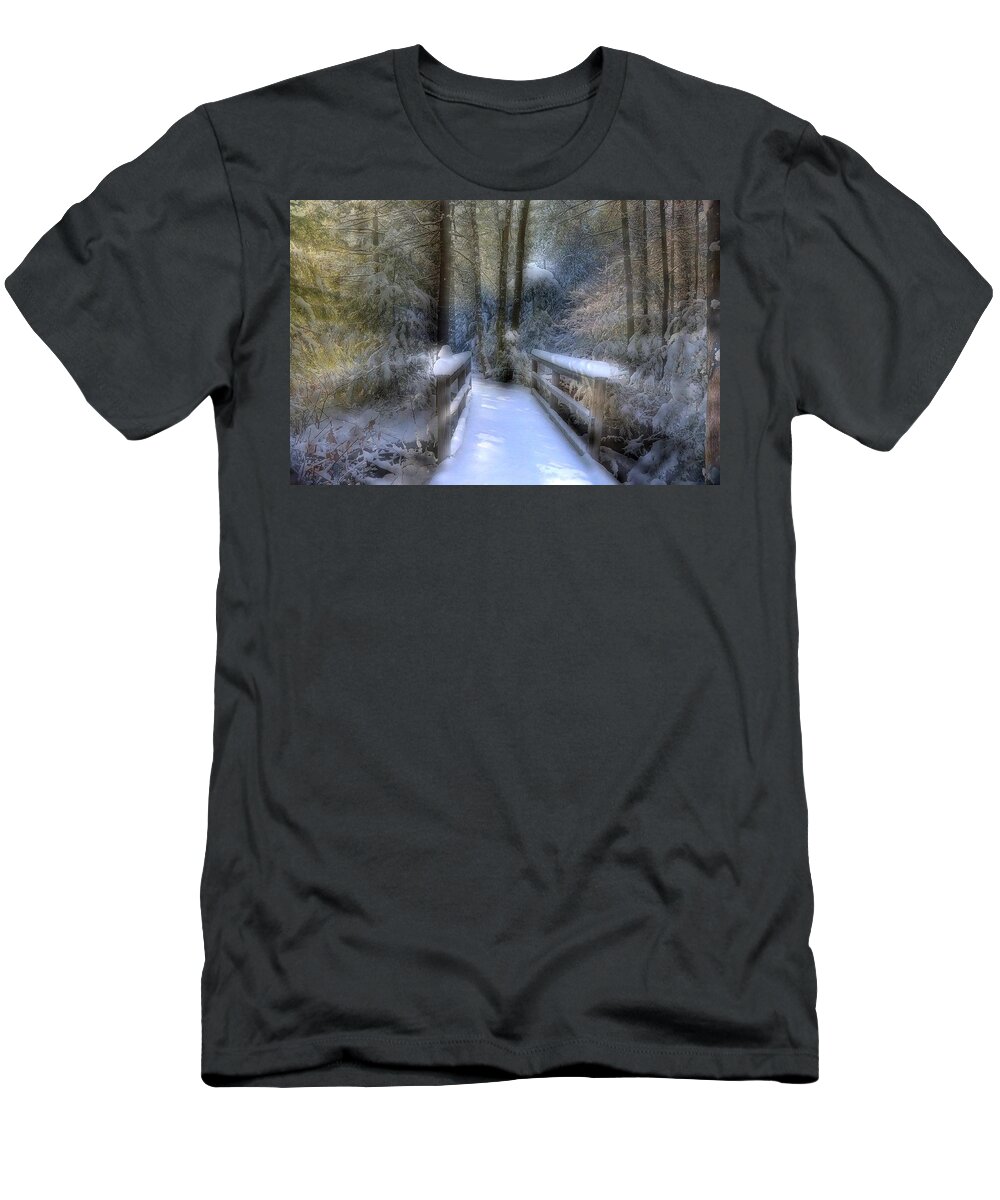 Winter Photographs T-Shirt featuring the photograph Winter Light on Bridge by Phyllis Meinke