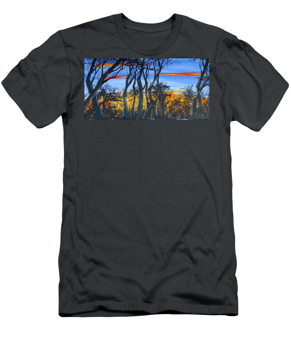 Sunset Paintings T-Shirt featuring the painting Wisconsin Creek Spooks by Cheryl Nancy Ann Gordon