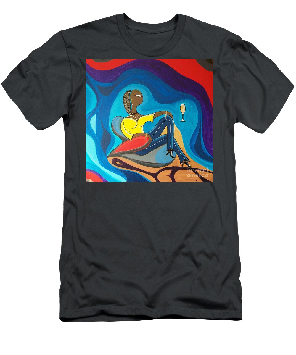 John Lyes T-Shirt featuring the painting Woman Sitting in Chair Surrounded by Female Spirits by John Lyes