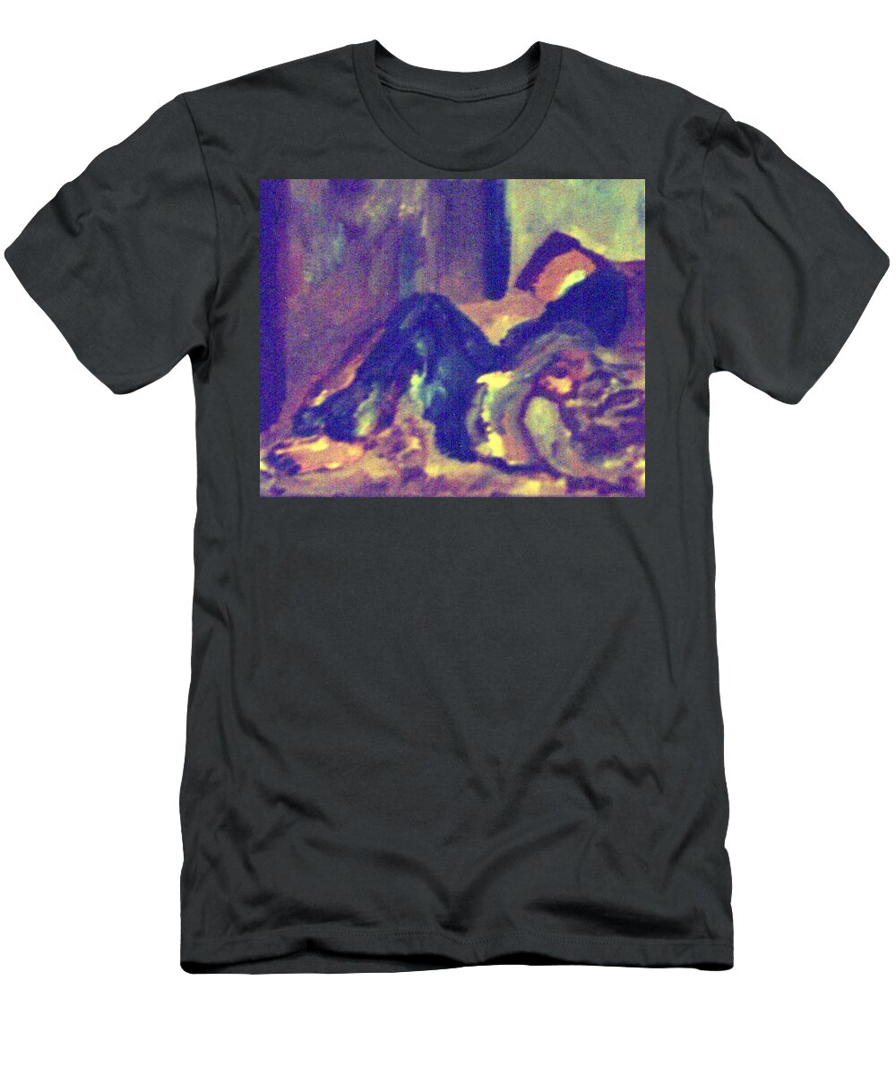 Woman T-Shirt featuring the painting Woman Sleeping in a Chair by Shea Holliman