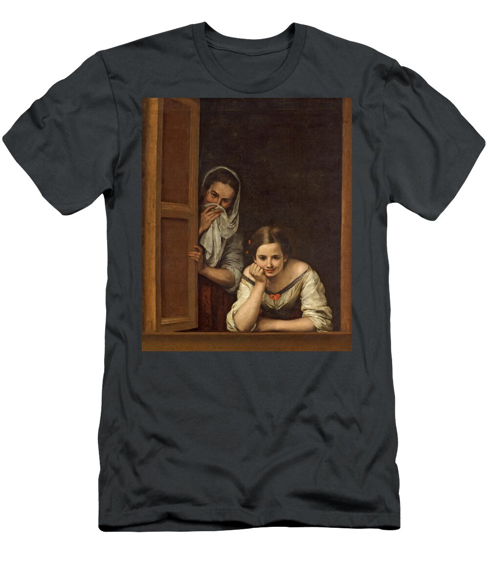 Murillo T-Shirt featuring the painting Women from Galicia at the Window by Bartolome Esteban Murillo