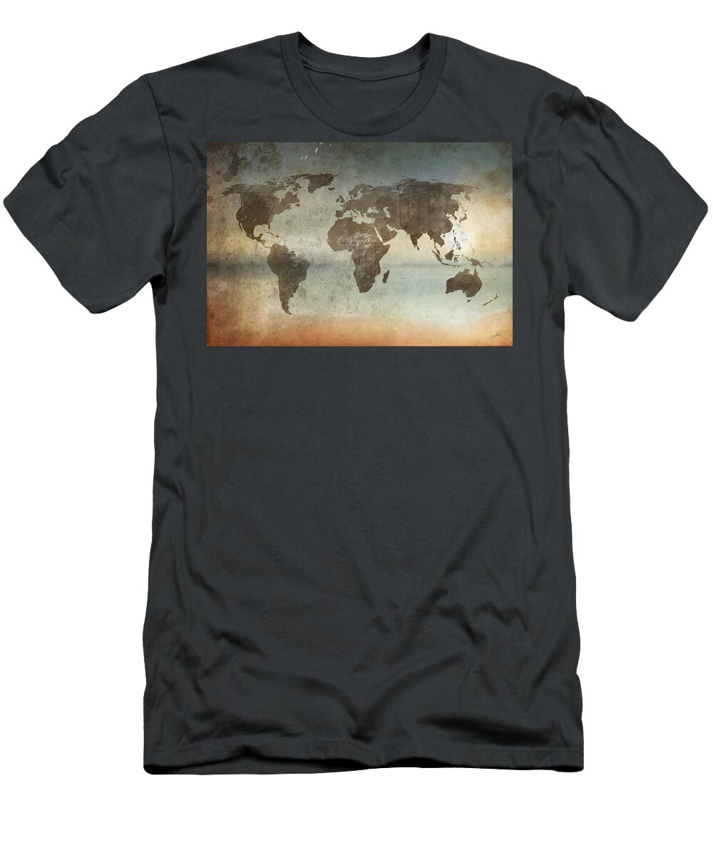 Popular T-Shirt featuring the digital art World Map - watercolor dirt by Paulette B Wright