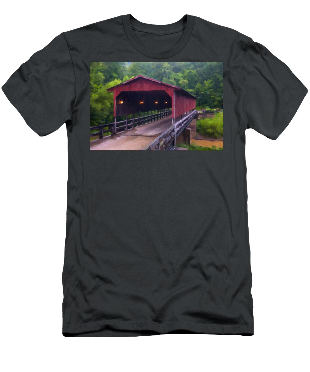 Covered Bridge T-Shirt featuring the digital art WV Covered Bridge by Flees Photos