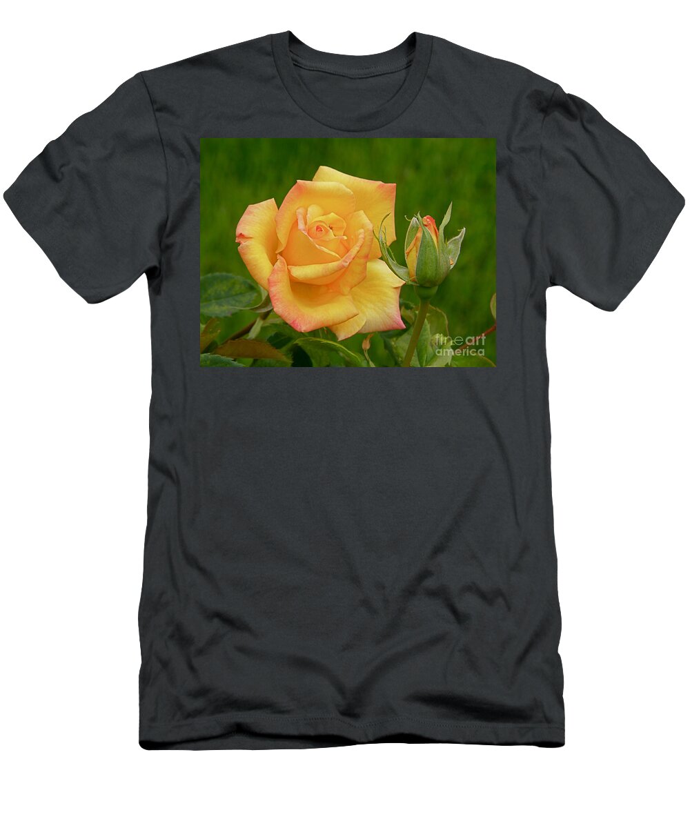 Rose T-Shirt featuring the photograph Yellow Rose with Bud by Debby Pueschel